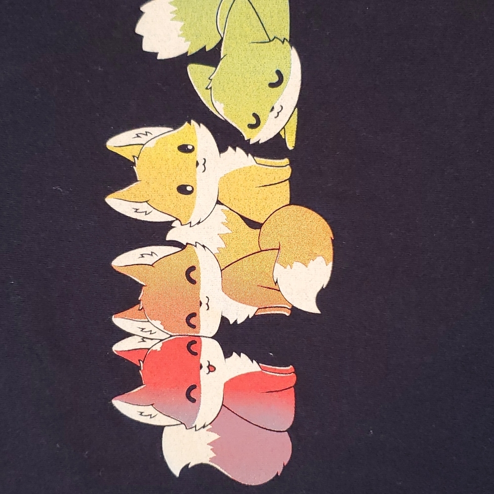 L.A.T. tee turtle 'rainbow foxes' Short Sleeve Graphic Tee Lg. - Picture 7 of 8